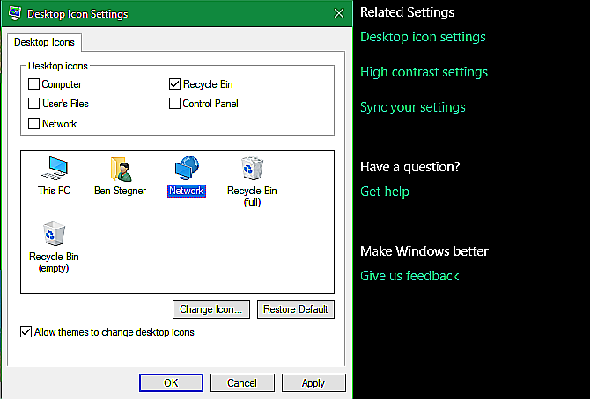 Paramètres de l'icône du bureau Windows
