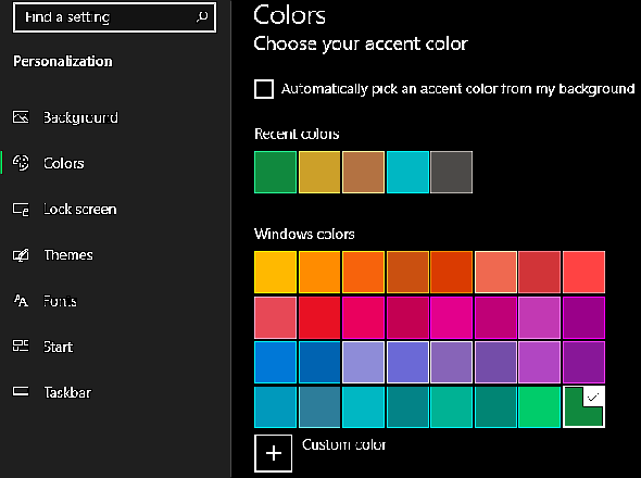 Windows 10 Choisissez la couleur