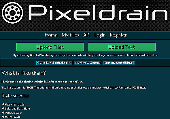 Pixeldrain vous permet de partager des fichiers jusqu'à 10 To et de créer des collections allant jusqu'à 10 000 fichiers.