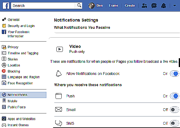 Facebook Désactive les notifications vidéo en direct