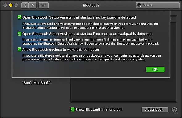 Options Bluetooth avancées Mac