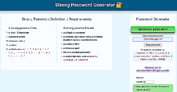 Strong Password Generator est une application en ligne gratuite pour créer des mots de passe uniques, mémorables et forts