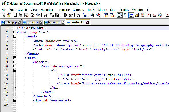 Créez un fichier d'en-tête HTML pour votre site web PHP
