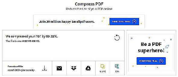 Les résultats d'une compression de fichier avec Compress PDF
