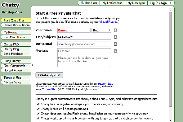 Site Web Chatzy Chatroom