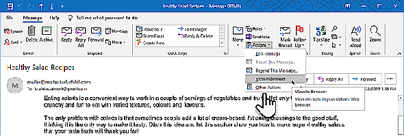 Voir la sélection dans le navigateur à partir de Microsoft Outlook