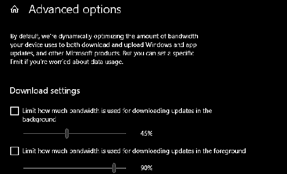 Utilisation de la bande passante de Windows 10 Update