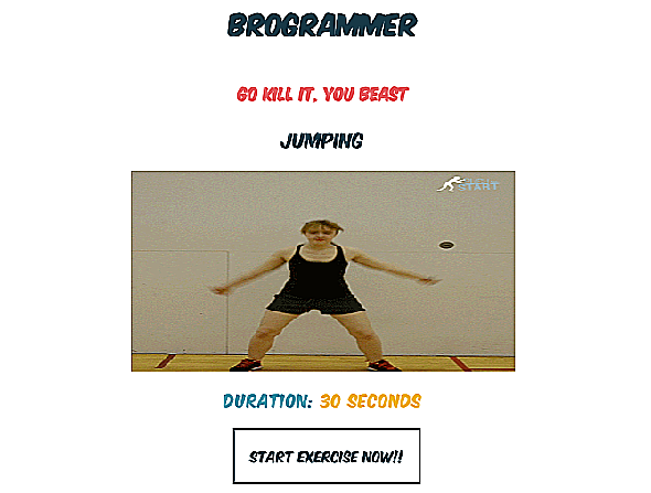 Brogrammer is a web app that reminds you to take breaks and recommends exercises