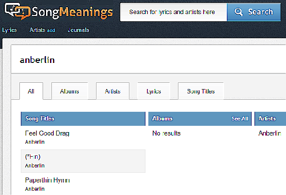 Recherche de site SongMeanings