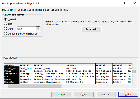 Format de données de colonne dans Excel's Text Import Wizard