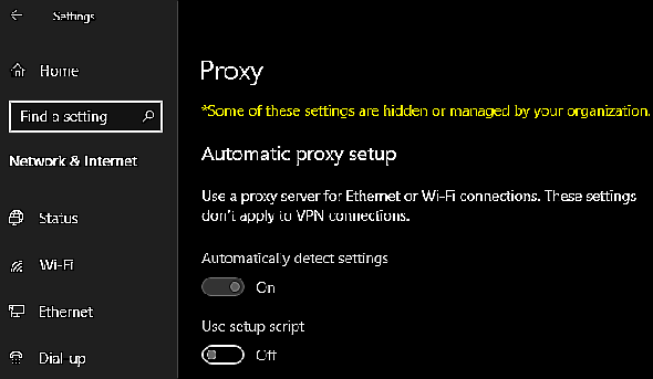 Paramètres de proxy Windows bloqués