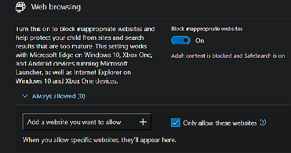 Sites Web de contrôle parental Windows 10