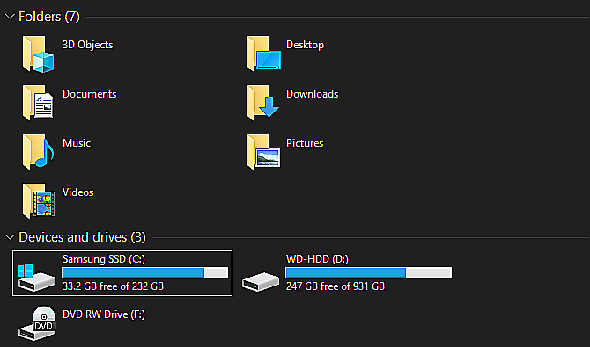 Espace de stockage sur disque Windows