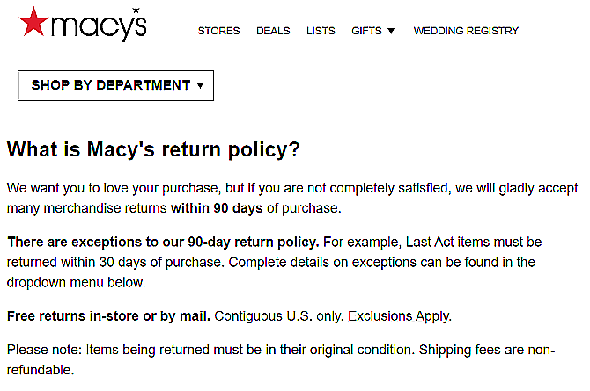 macy's return policy on mattresses topper