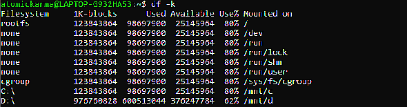 Basculer la sortie de la commande Linux df en kilo-octets