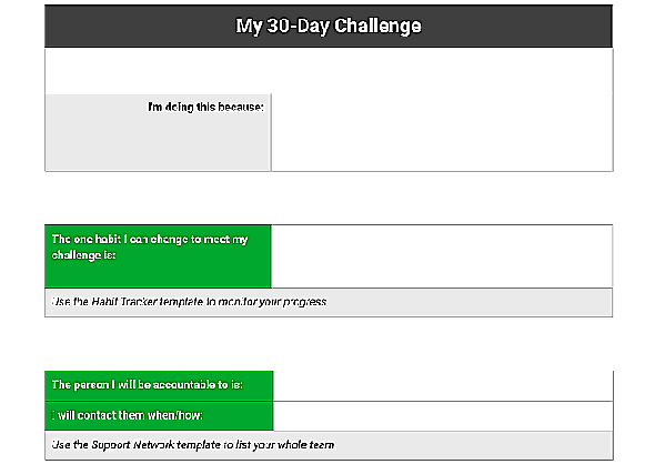 Evernote's 30-day Ever Better Challenge with four weeks of templates