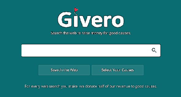 Donate money to charity by doing web Searches through Givero
