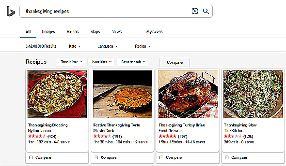 Rechercher des recettes de Thanksgiving avec Bing