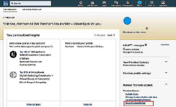Mes contrôles de compte LinkedIn Premium