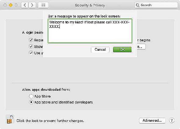 Message d'écran de connexion Mac