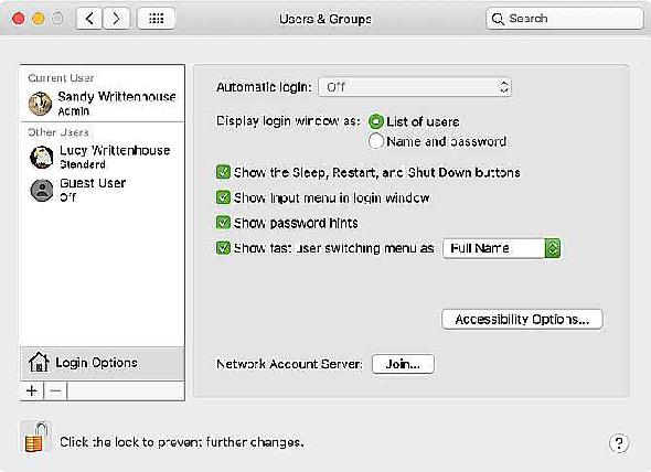 Options de l'écran de connexion Mac