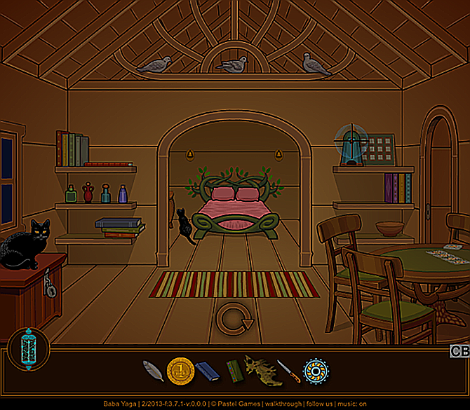 Une capture d'écran de Baba Yaga's main room and inventory system