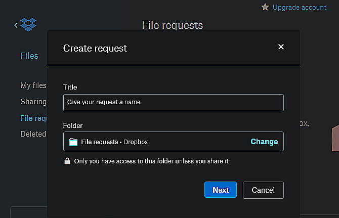 Demandes de fichiers Dropbox