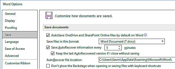 personnaliser les options de récupération automatique de Microsoft Office