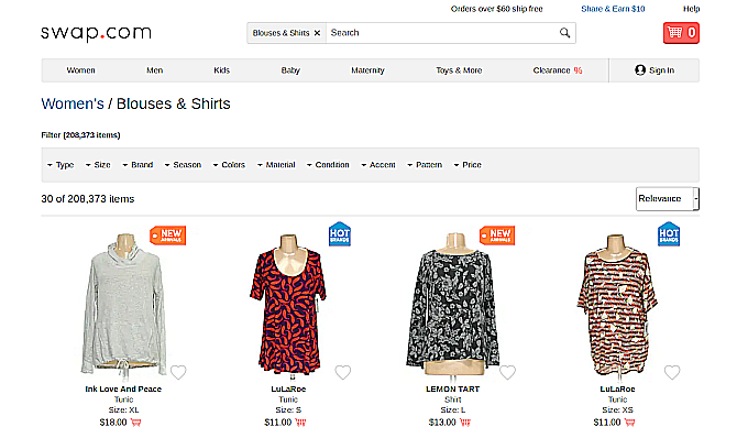 Swap.com listes de vêtements