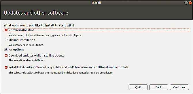 Installation d'Ubuntu normale avec un logiciel tiers sélectionné
