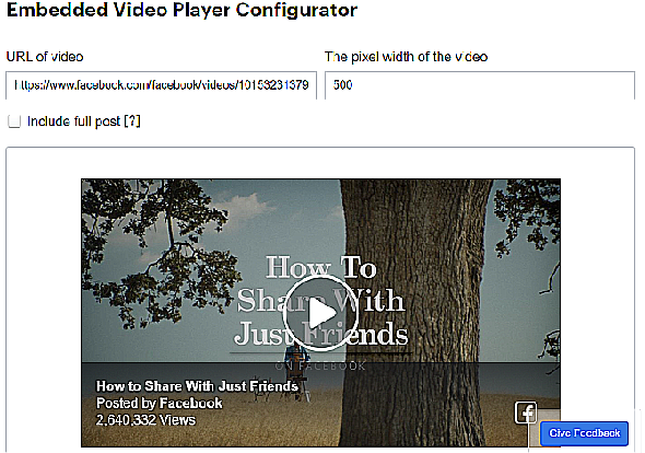 Outil d'intégration vidéo des widgets Facebook