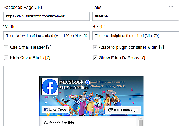Plugin pour la page des widgets Facebook