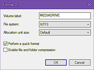 options de formatage du disque Windows