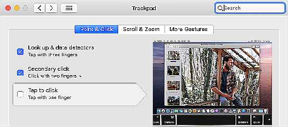 Appuyez pour cliquer sur l'option dans les Préférences Système du Trackpad