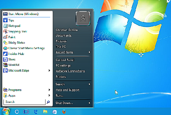 shell classique bouton Démarrer de Windows 7