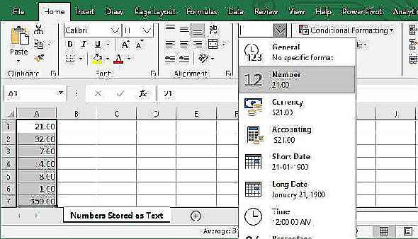 Convertissez le texte en nombre dans Excel via le menu du ruban.