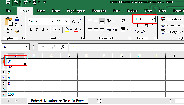 Numéros au format texte dans Excel.