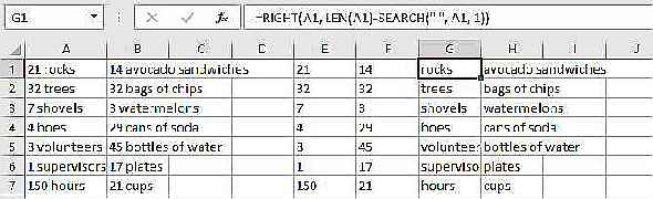 Numéros et texte séparés Excel avec fonctions GAUCHE et RECHERCHE