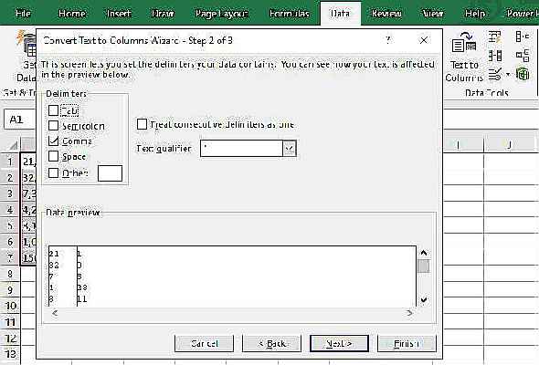 Séparez le texte des cellules en colonnes dans Excel.