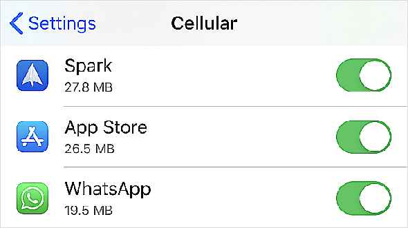 Paramètres cellulaires avec App Store activé