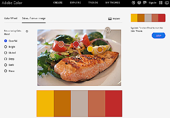 Site Web Adobe Color qui trouve une couleur correspondante et extrait les couleurs des images