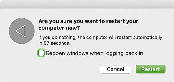 Décochez Rouvrir Windows sur le redémarrage de Mac