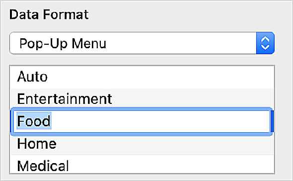 Format de la barre latérale affichant les options du menu contextuel en chiffres