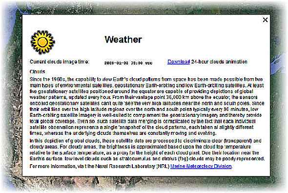 Informations sur la couche météo de Google Earth Pro