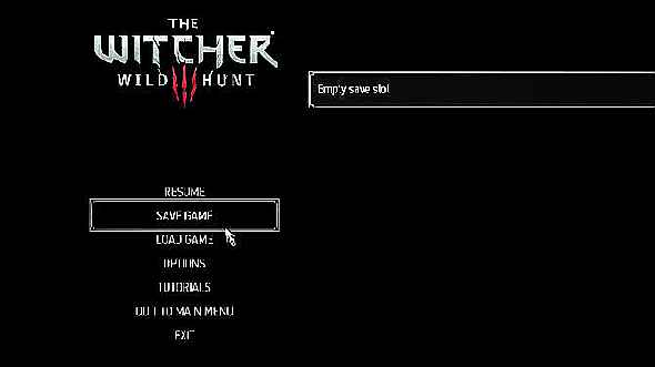 Le menu de sauvegarde des astuces de Witcher 3