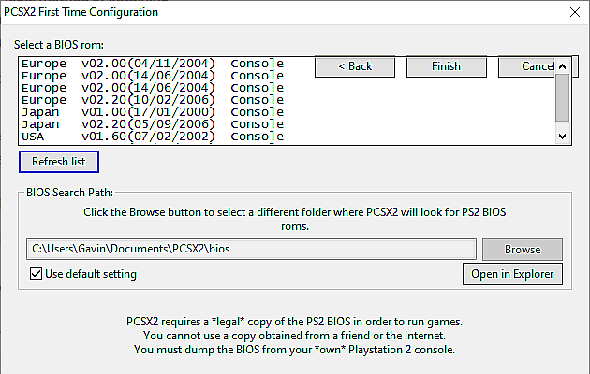 Configuration du BIOS PCSX2 avec les régions