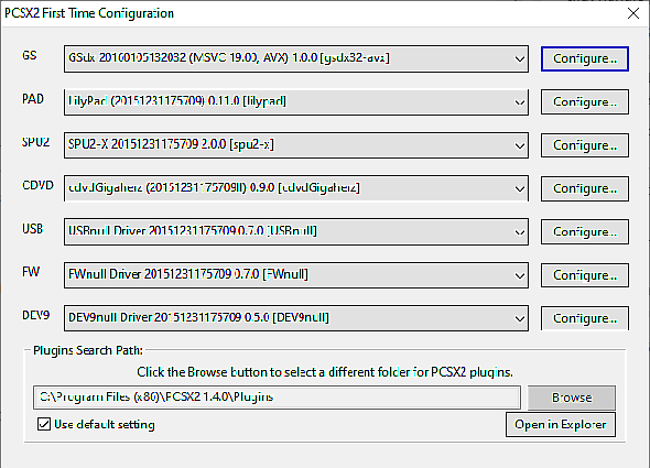 Configurations du plugin pcsx2