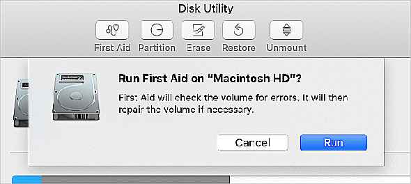 Option de premiers soins dans l'Utilitaire de disque sur macOS