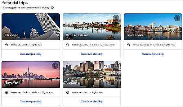 Voyages potentiels de Google Flights