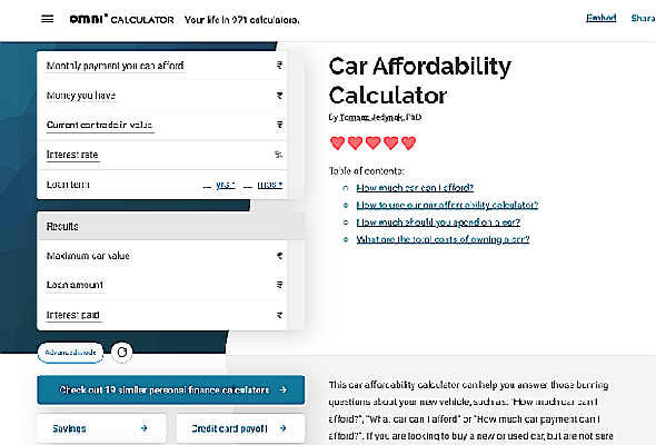 Omni Calculator a plusieurs calculatrices pour les propriétaires de voitures, comme le calculateur d'accessibilité des voitures